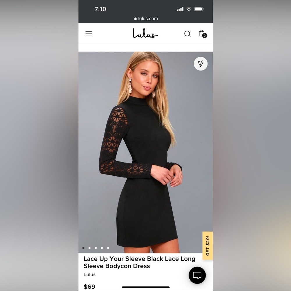 Black bodycon Lulus dress with lace long sleeves
